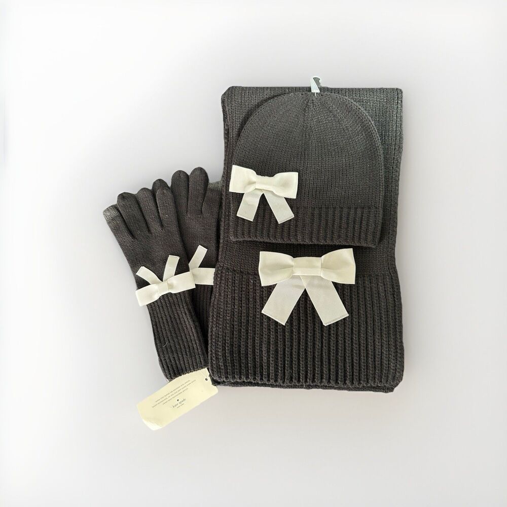 Kate Spade 3pc Winter Set Black with White Bow
